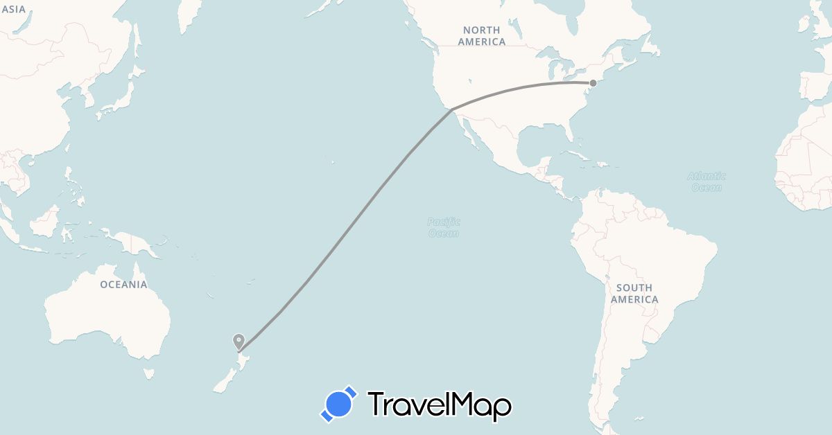 TravelMap itinerary: driving, plane in New Zealand, United States (North America, Oceania)